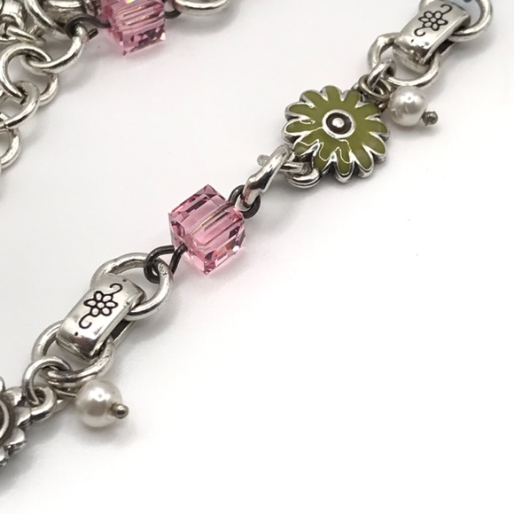 Brighton Charm Bracelet Bloom From Within Silver Plate & Enamel Heart & Flowers - Picture 8 of 10